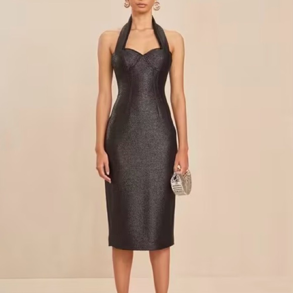 Cult Gaia Winslow Ruffle-Trim Metallic Halter Midi Dress